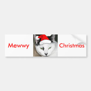 クリスマスブラック&ホワイトの子猫 バンパーステッカー