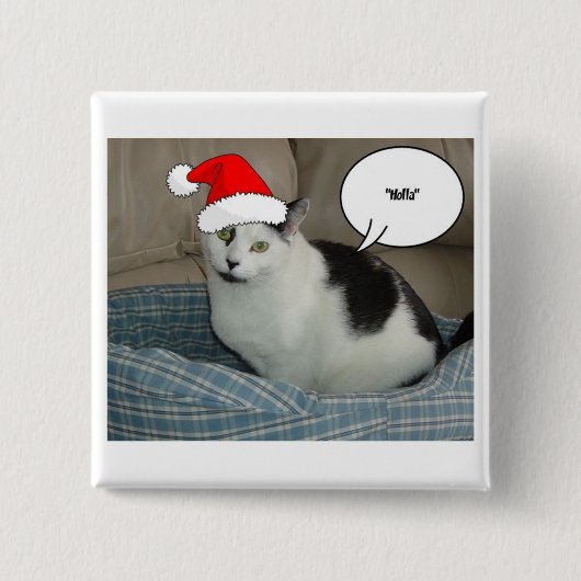 クリスマスブラック&ホワイトの子猫 缶バッジ (正面)