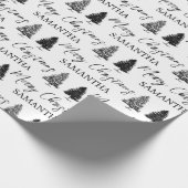 クリスマスブラック&ホワイトクリスマス素朴ズパインツリー ラッピングペーパー (角)