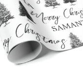 クリスマスブラック&ホワイトクリスマス素朴ズパインツリー ラッピングペーパー (ロールコーナー)