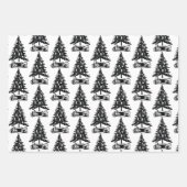 クリスマスブラック&ホワイトパターン ラッピングペーパーシート (正面)