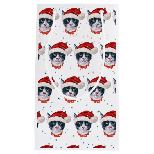 クリスマスブラック&ホワイト猫水彩 スモールペーパーバッグ (正面)