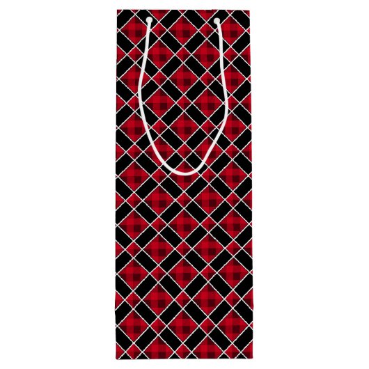 クリスマスブラック&レッド市松模様に ワインギフトバッグ (裏面)