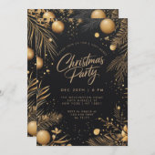 クリスマスブラック&金ゴールドエレガントホリデーパーティー 招待状 (正面/裏面)
