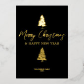 クリスマスブラック&金ゴールドクリスマス素朴ズパインツリー 箔シーズンカード (正面)
