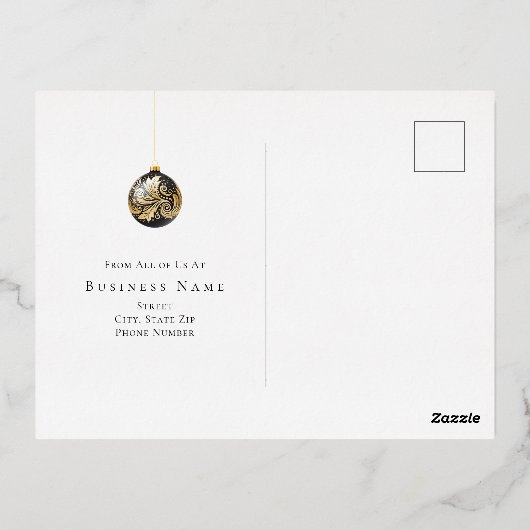 クリスマスブラック&金ゴールドハッピーホリデーズビジネス 箔シーズンポストカード (裏面)