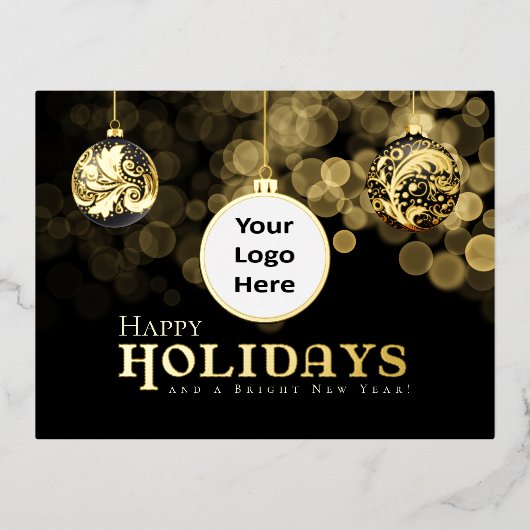 クリスマスブラック&金ゴールドハッピーホリデーズビジネス 箔シーズンポストカード (正面)