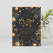 クリスマスブラック&金ゴールドバウブルズホリデーパーティー 招待状 (スタンド正面)