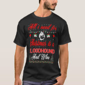 クリスマスブラッドハウンドとワインを食べたいだけ Tシャツ (正面)
