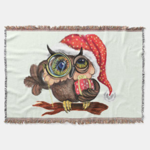 クリスマスブランケットベビーフクロウ帽子とプレゼント スローブランケット