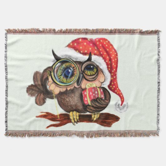 クリスマスブランケットベビーフクロウ帽子とプレゼント スローブランケット (正面)