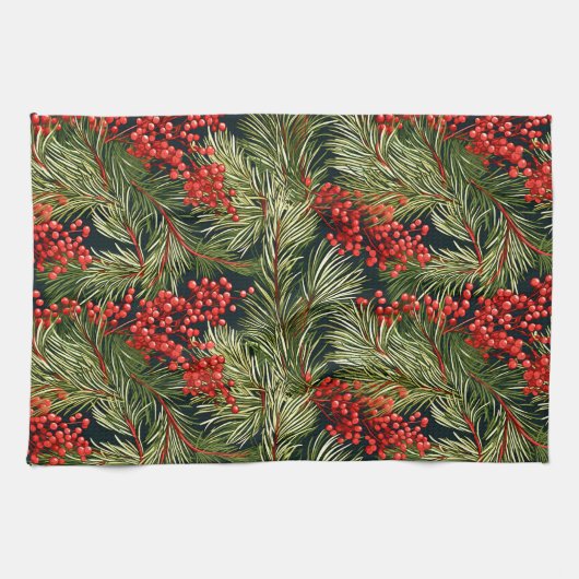 クリスマスブランチとベリー キッチンタオル (横)