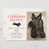 クリスマスブランチパーティースコットランド犬フォトレッド 招待状 (正面)
