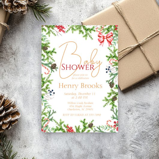 クリスマスブランチ赤ちゃん男女兼用シャワー 招待状