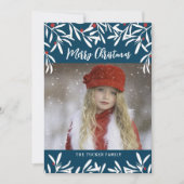 クリスマスブランチ&ベリーネイビーブルーレッド写真 シーズンカード (正面)