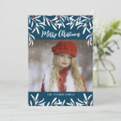 クリスマスブランチ&ベリーネイビーブルーレッド写真 シーズンカード (スタンド正面)