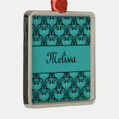 クリスマスブリスプレミアムスクエアオーナメント、ティール(緑がかった色) メタルオーナメント (右)