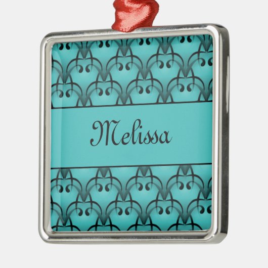 クリスマスブリスプレミアムスクエアオーナメント、ティール(緑がかった色) メタルオーナメント (左)