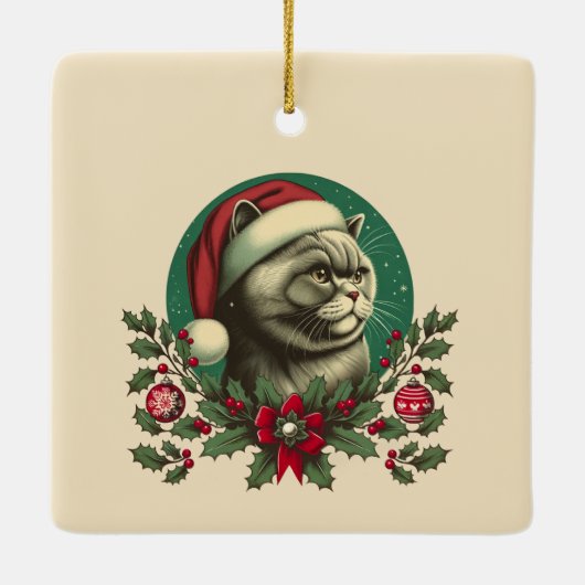 クリスマスブリティッシュショートヘアキャットセラミックオーナメント セラミックオーナメント (裏面)