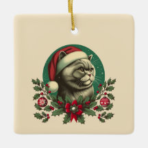 クリスマスブリティッシュショートヘアキャットセラミックオーナメント