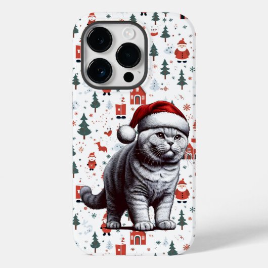 クリスマスブリティッシュショートヘア猫、クリスマスサンタ・キッテン Case-Mate iPhoneケース (裏面)