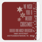 クリスマスブルガンディホワイトスノーフレーク差出人住所 スクエアシール (正面)