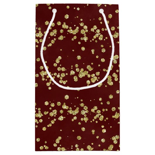 クリスマスブルゴーニュとフェイク金ゴールドグリッターホリデー スモールペーパーバッグ (裏面)