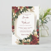 クリスマスブルゴーニュ金ゴールドフローラポインセチア結婚ズ 招待状 (スタンド正面)