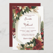 クリスマスブルゴーニュ金ゴールドフローラポインセチア結婚ズ 招待状 (正面/裏面)