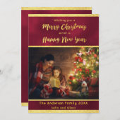 クリスマスブルゴーニュ金ゴールド星写真カード シーズンカード (正面/裏面)