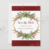 クリスマスブルゴーニュ金ゴールド結婚式の日付カードを保存 招待状 (正面)