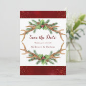 クリスマスブルゴーニュ金ゴールド結婚式の日付カードを保存 招待状 (スタンド正面)