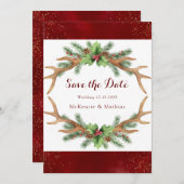 クリスマスブルゴーニュ金ゴールド結婚式の日付カードを保存 招待状 (正面/裏面)