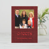 クリスマスブルゴーニュBurlapスノーフレーク家族の写真 シーズンカード (スタンド正面)