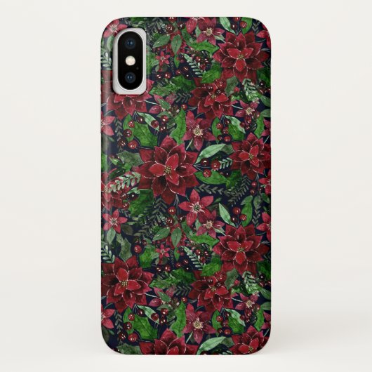 クリスマスブルゴーニュPoinsettia花水彩 Case-Mate iPhoneケース (裏面)