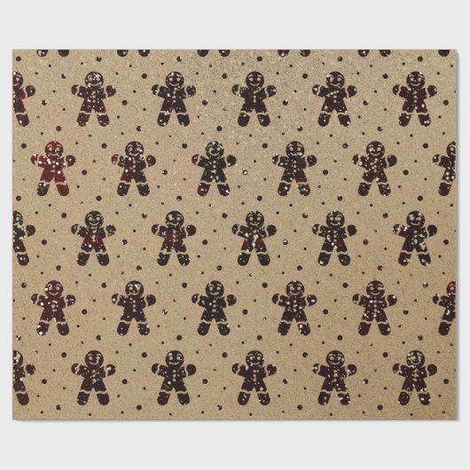 クリスマスブルゴーンドグリッタージンジャーブレッドマンクラフト ラッピングペーパー (フラット)