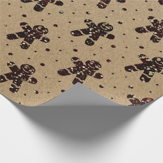 クリスマスブルゴーンドグリッタージンジャーブレッドマンクラフト ラッピングペーパー (角)