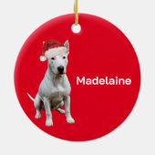 クリスマスブルテリア犬のグリーティンメリーグ セラミックオーナメント (裏面)
