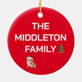 クリスマスブルドッグの挨拶メリー セラミックオーナメント (裏面)