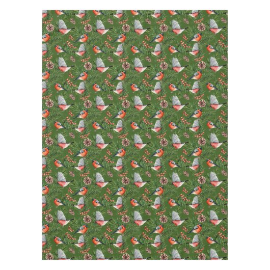 クリスマスブルフィンチパターン テーブルクロス (正面)