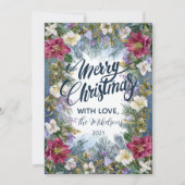 クリスマスブルーとバイオレット花模様 シーズンカード (正面)