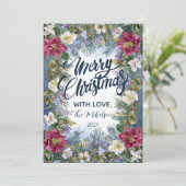 クリスマスブルーとバイオレット花模様 シーズンカード (スタンド正面)