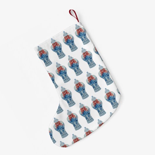 クリスマスブルーとホワイトジンジャージャー スモールクリスマスストッキング (裏面 (吊り時))