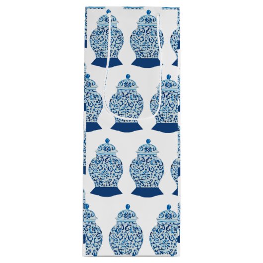 クリスマスブルーとホワイトジンジャージャー ワインギフトバッグ (正面)