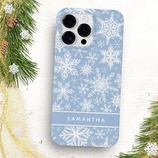 クリスマスブルーと白い雪モノグラムの片 Case-Mate iPhoneケース