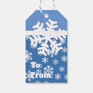 クリスマスブルーと白の雪片 ギフトタグ