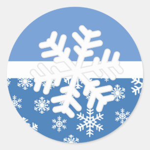 クリスマスブルーと白の雪片 ラウンドシール