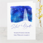 クリスマスブルーと白静かいナイトの雪の木 カード (黄色い花)