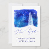 クリスマスブルーと白静かいナイトの雪の木 シーズンカード (正面)