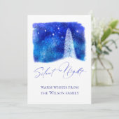 クリスマスブルーと白静かいナイトの雪の木 シーズンカード (スタンド正面)